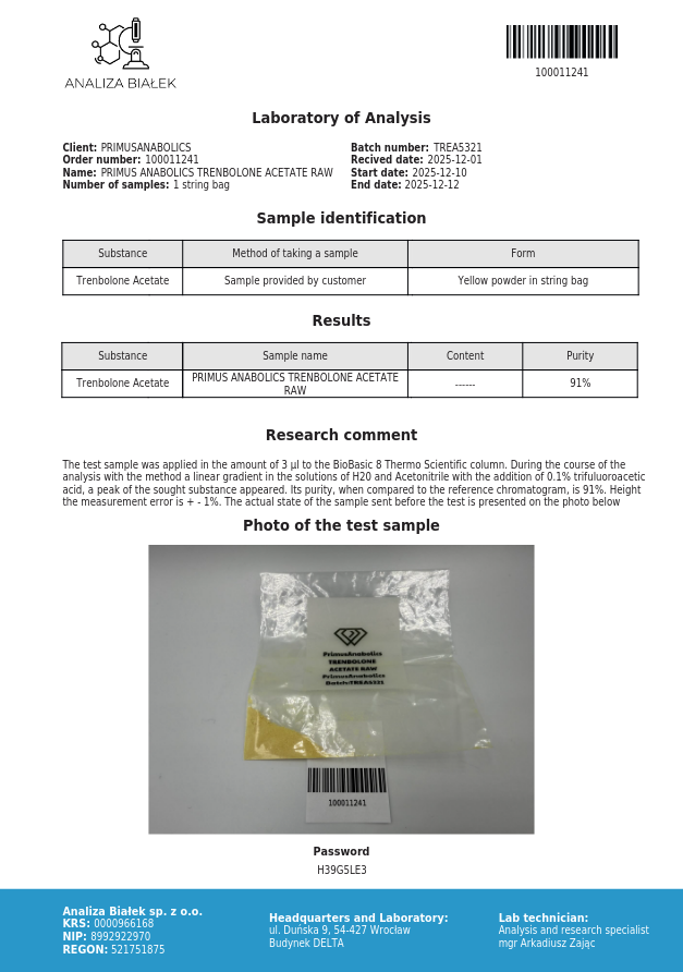 Análisis RAW Trembolona Acetato
